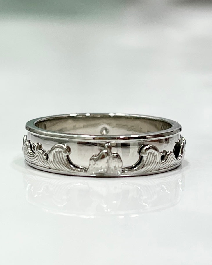Ocean Wave Platinum Band with Hidden Elements
