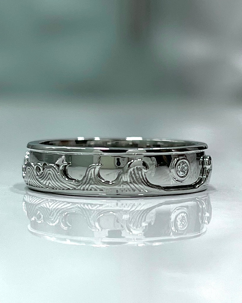 Ocean Wave Platinum Band with Hidden Elements
