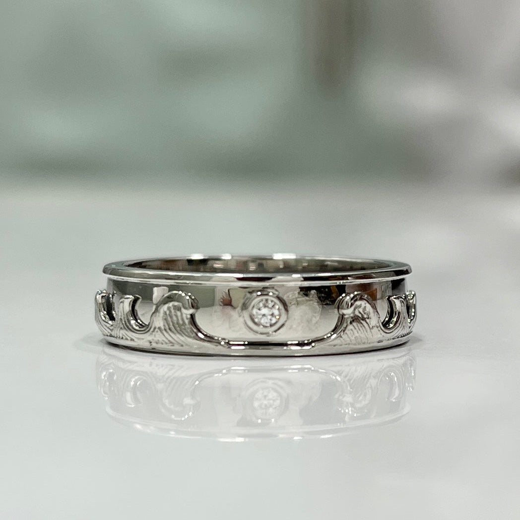 Ocean Wave Platinum Band with Hidden Elements