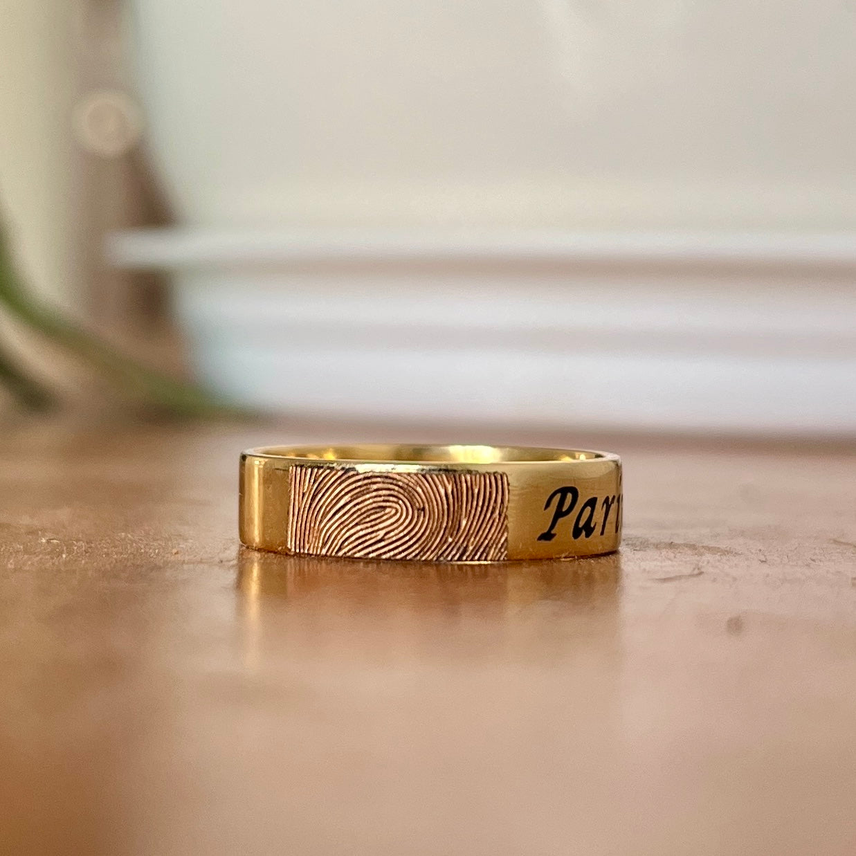 Custom Engraved Gold Ring with Fingerprint and Personalized Date