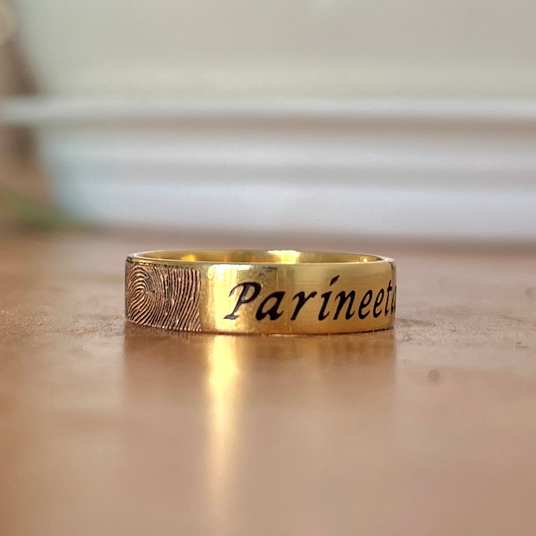 Custom Engraved Gold Ring with Fingerprint and Personalized Date