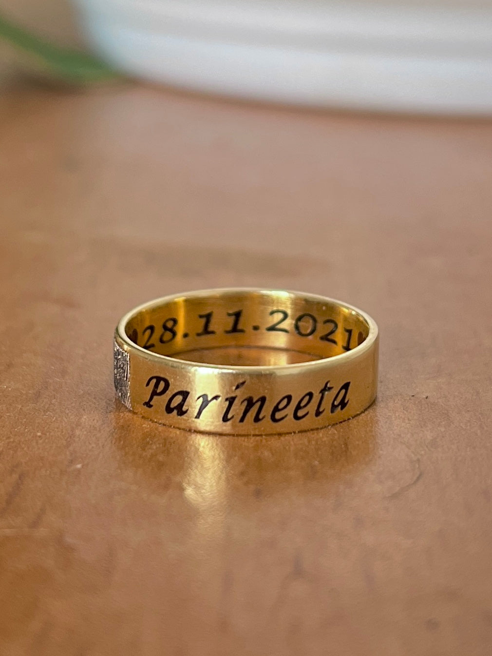 Custom Engraved Gold Ring with Fingerprint and Personalized Date