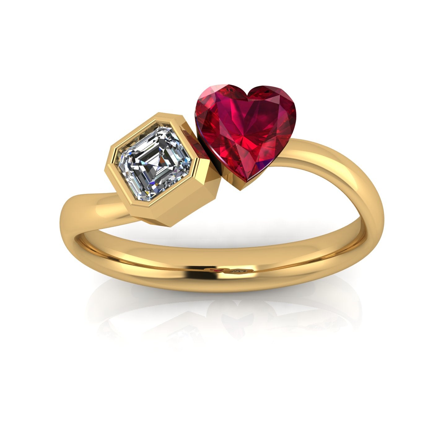 Ruby Heart & Asscher Diamond Duo Ring