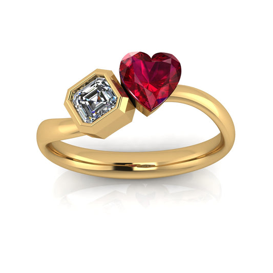 Ruby Heart & Asscher Diamond Duo Ring