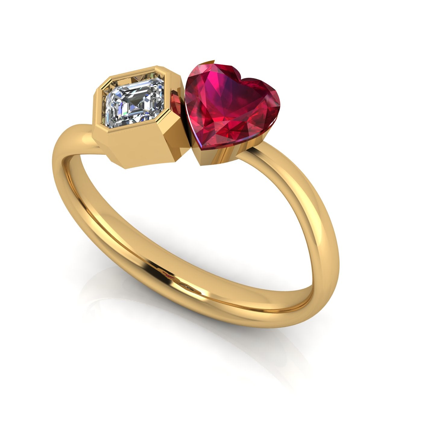 Ruby Heart & Asscher Diamond Duo Ring