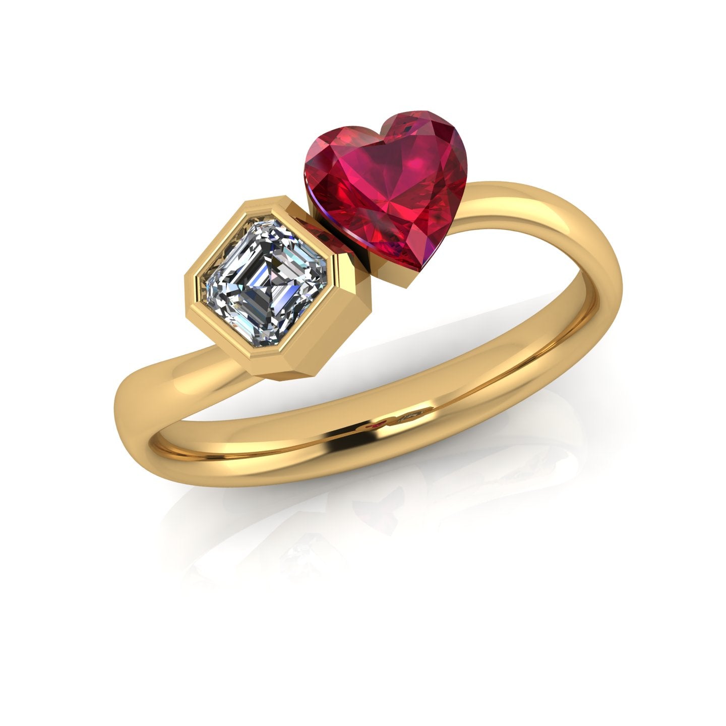 Ruby Heart & Asscher Diamond Duo Ring