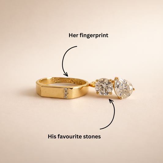Custom Fingerprint Heart Couple Ring